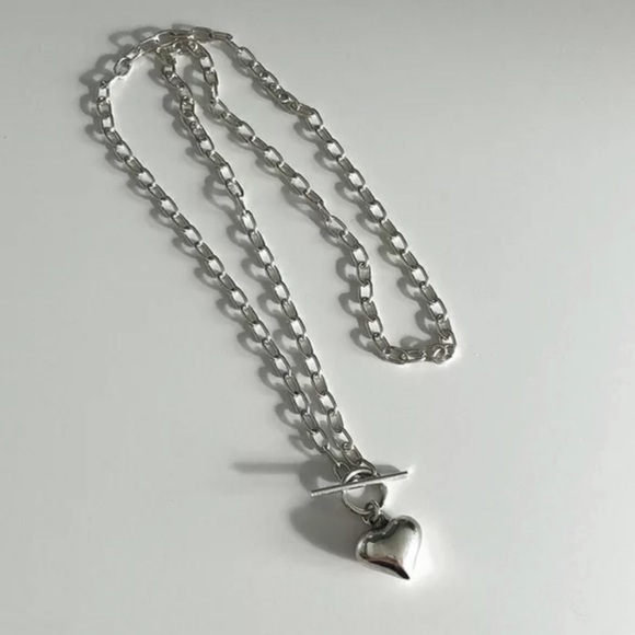 925 STERLING SILVER CHUNKY TOGGLE HEART NECKLACE - Picture 5 of 6